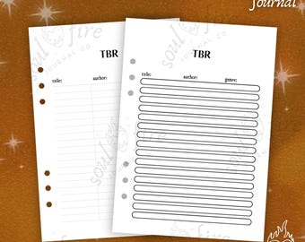 To Be Read Log | Custom Book Journal Page | Refillable A5 Journal Insert | Soul Fire Journal Co