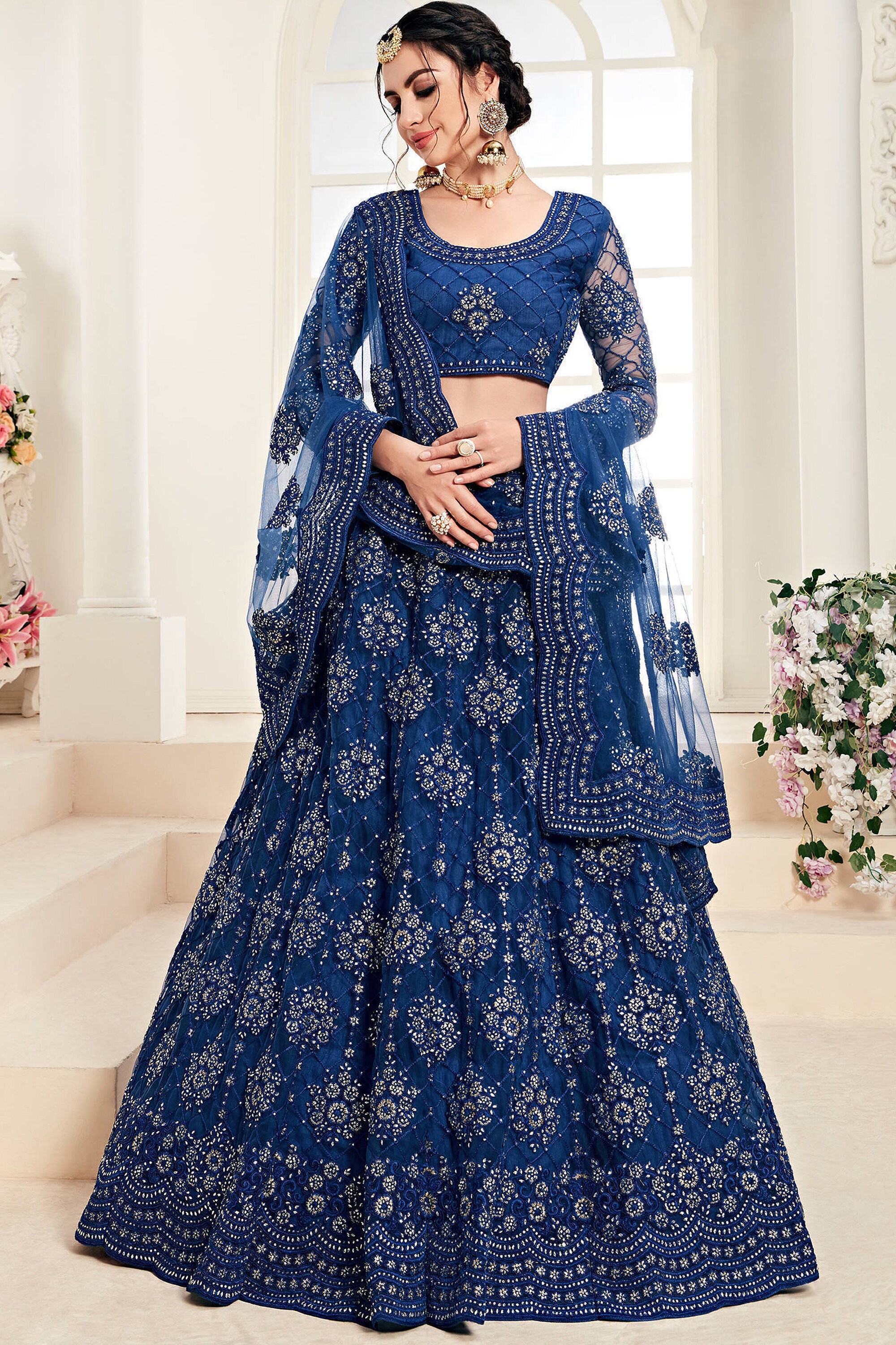 Royal Blue Embroidered Designer Net Lehenga Choli Dupatta for | Etsy
