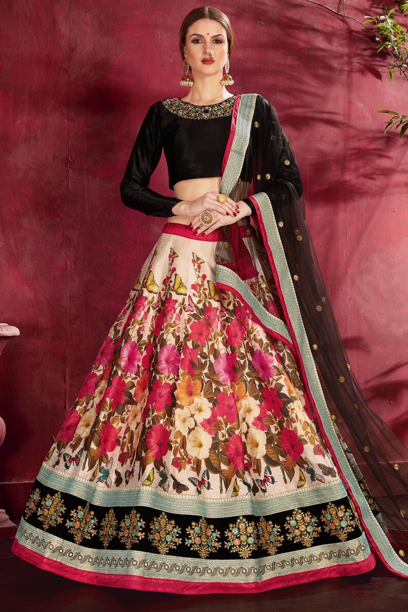 Multi Color Floral Print Embroidered Designer Sabyasachi Lehenga Choli for Women Indian South Asian Bridal Wedding Dresses Outfits Lehenga