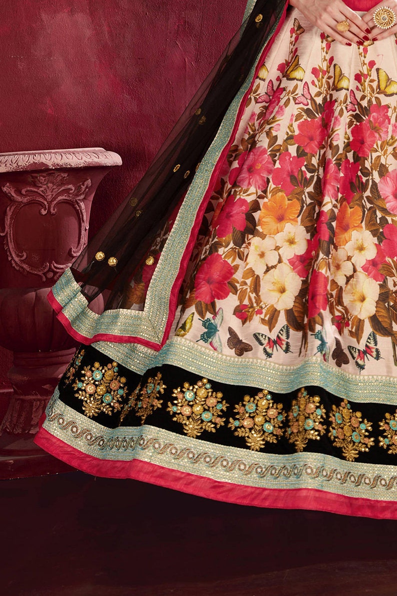 Multi Color Floral Print Embroidered Designer Sabyasachi Lehenga Choli for Women Indian South Asian Bridal Wedding Dresses Outfits Lehenga