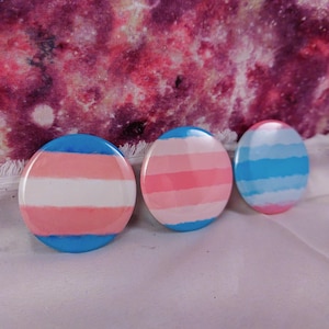 Trans, Transfemme, Transmasc Flag 1.75&quot; Button, Holo Options