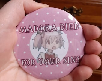 Puella Magi Madoka Magica Meme Pinback Buttons- Different Sizes