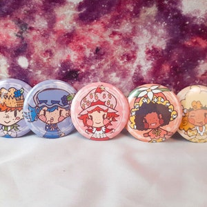 Strawberry Gal and Buddies! Holo Options, Nostalgia Fruit Girl Pinback Button