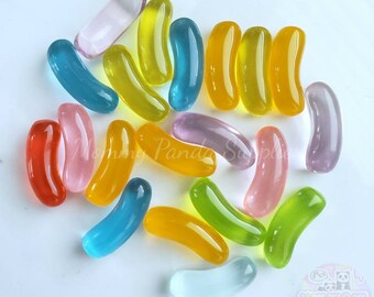 Jelly Bean Hot Dog Translucent Mixed Colours Fake Food Resin Cabochon Decoden Slime Charms Beads Embellishment