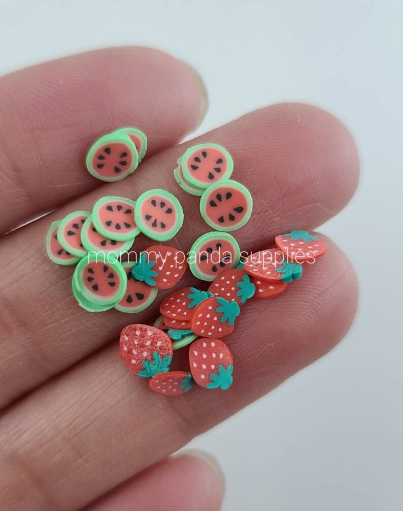 Strawberry Watermelon Fruit Kawaii Polymer Clay Fimo Slices Slime Sprinkles DIY Nail Art