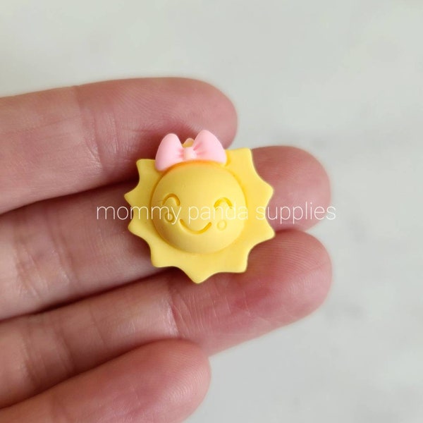 Joli Jaune Happy Sun Sunny Summer avec Bow Kawaii Resin Cabochon Décodé Slime Charmes Embellissement DIY