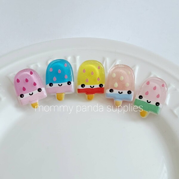 Kawaii Happy Face Popsicle Candy Lolipop Fake Food Flatback Resin Cabochons Slime Charms Decoden Embellishment Scrapbook DIY