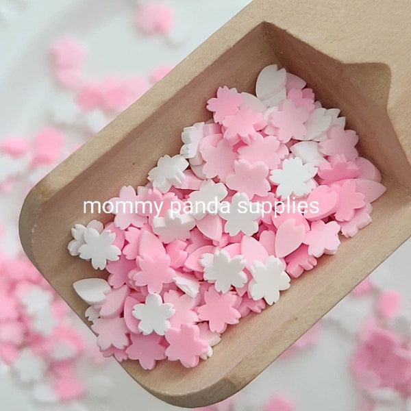 Joli Rose Blanc Sakura Fleur Plante Mélange Couleur Fleur de Cerisier 3D Polymère Argile Fimo Tranches Slime Sprinkles S3M - petite taille