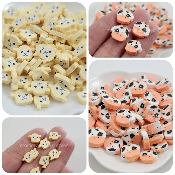 Mouton Agneau Toast Vache Plus Grande Ferme Animal 3D Pâte Polymère Fimo Tranches Decoden Faux Slime Sprinkles Charmes C-AL42 L-AL43 - Coupe épaisse