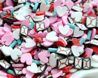 Love Notes Hearts Lips Sprinkle Valentine Love Mix Cute Kawaii Polymer Clay Fimo Slices Slime Sprinkles DIY Resin Nail Art - Small Size