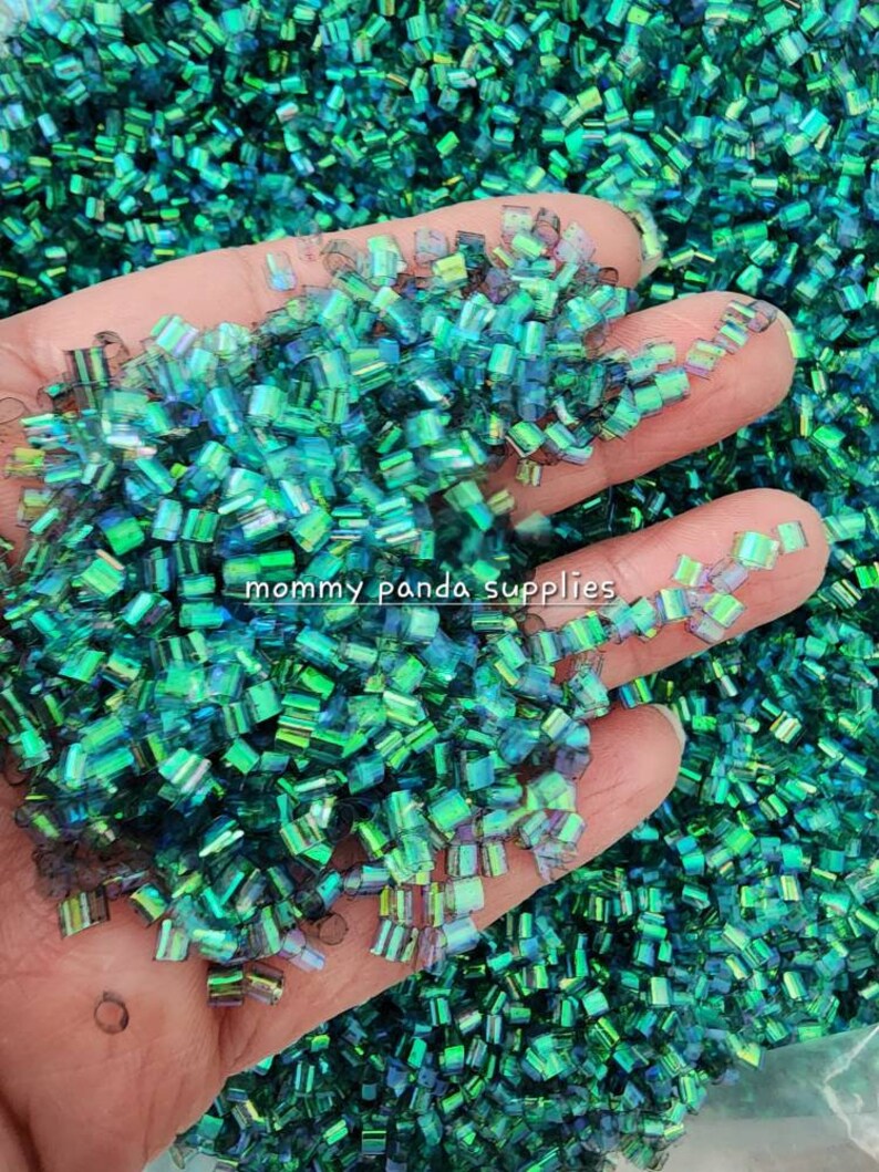 Dark Green Irsidescent Bingsu Beads Crunchy Slime Decoration Resin image 1