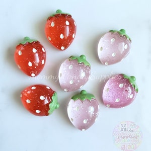 Strawberry Glitter Pink Red Fruit Flatback Resin Cabochons Slime Charms DIY Embellishment