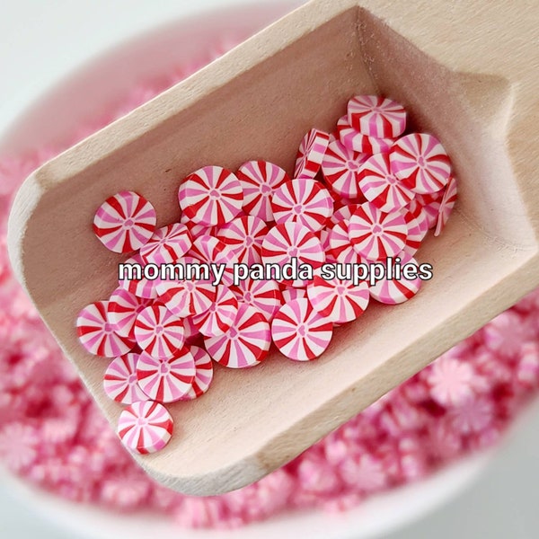 Red Pink White Candy with Heart Valentine Fake Food Polymer Clay Fimo Slices Slime Sprinkles DIY Nail Art - Small Size