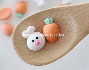 Small Size White Bunny Rabbit Carrot Flatback Easter Animal Vegetable Resin Cabochons Decoden Slime Charms DIY