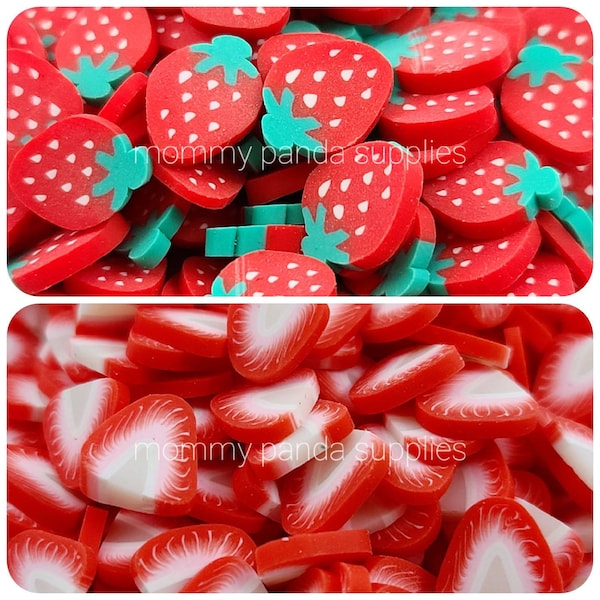 Fraise Berry Fruit Tranche Grande Taille 10mm Pâte Polymère Fimo Tranches Slime Sprinkles DIY Nail Art FVL54 - Coupe Épaisse 2mm