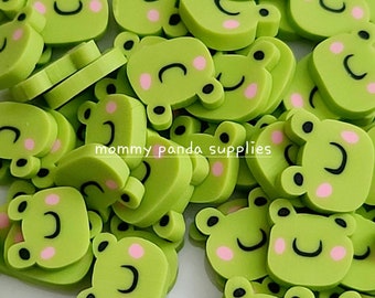 Kawaii Cute Light Green Frog Spring Summer Polymer Clay Fimo Slices Fake Slime Sprinkles Confetti Resin DIY AS1 AL1 - Small and Large Size