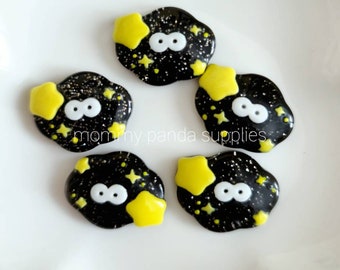 Midnight Black Sky Stars Eyes Yellow Glossy Flatback Resin Cabochon Decoden Slime Charms DiY Embellishment