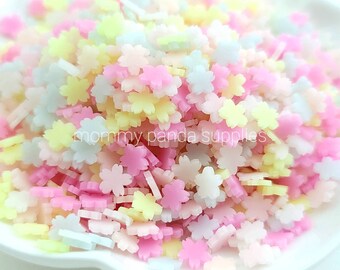 Pretty Pastel Light Colour Sakura Flower Plant Mix Colour Pink Blue Yellow Cherry Blossom 3D Polymer Clay Fimo Slices Slime Sprinkles