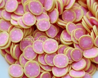 Pink Strawberry Glaze Sprinkle Donuts Sweets Baked Goods Polymer Clay Fimo Slices Slime Sprinkles DIY Resin Nail Art FDS23 - Small Size