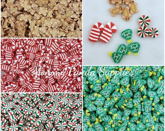 Christmas Winter Gingerbread Christmas Tree Candy Cane Polymer Clay Slices Sprinkles - Small Size