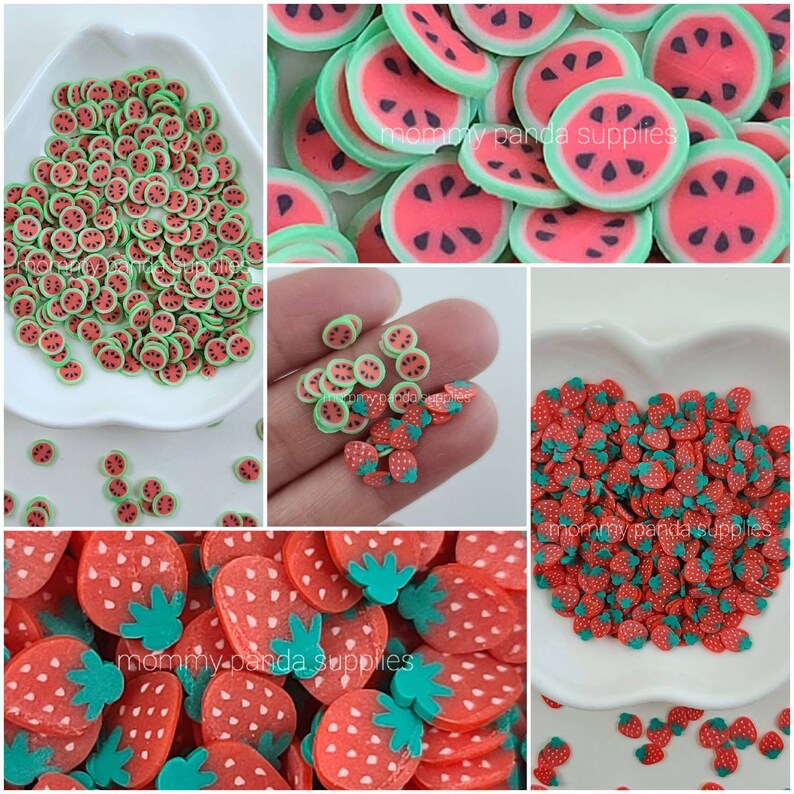 Strawberry Watermelon Fruit Kawaii Polymer Clay Fimo Slices Slime Sprinkles DIY Nail Art