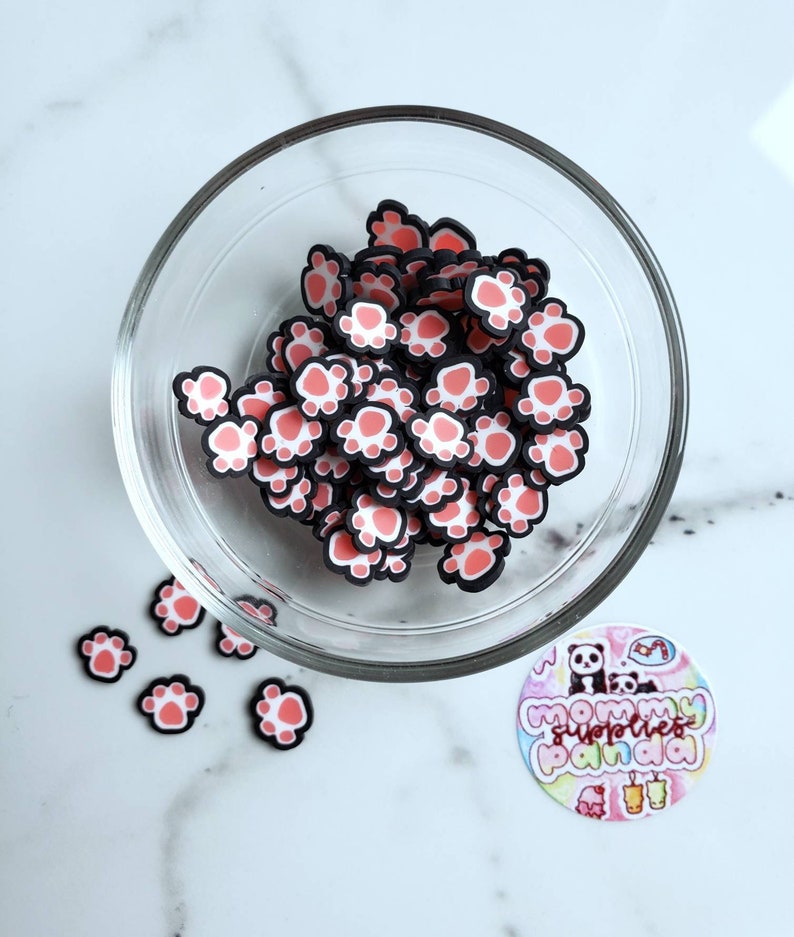 Black White Red Blue Pink Bear Animal Dog Cat Paw Print Polymer Clay Fimo Slices Slime Sprinkles