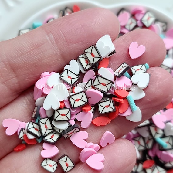 Love Notes Hearts Lips Sprinkle Valentine Love Mix Cute Kawaii Polymer Clay  Fimo Slices Slime Sprinkles DIY Resin Nail Art - Small Size