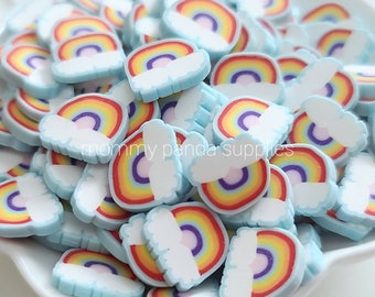 Beautiful Rainbow Clouds Cute Kawaii Polymer Clay Fimo Slices Slime Sprinkles DIY Resin Nail Art - Large Size Thick Cut RL47