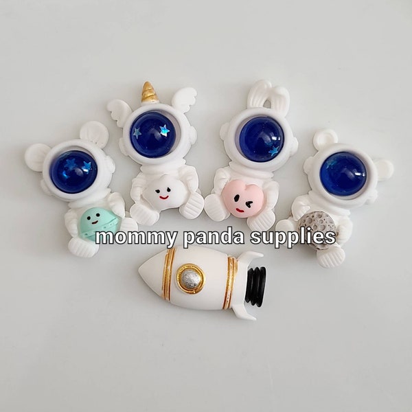 Mignon Adorable Kawaii Animal Paillettes Casque Espace Souris Licorne Lapin Ours Fusée Astronaute Terre OVNI Alien Résine Cabochon Slime Charms DIY