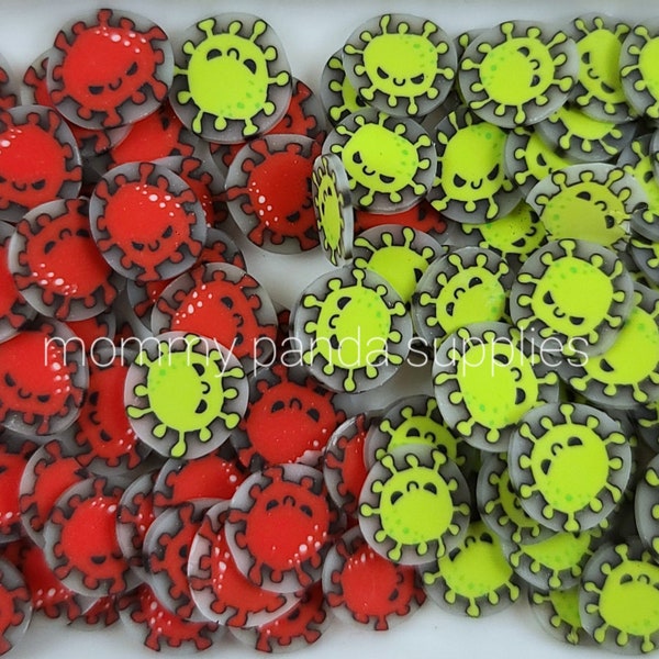 Cute Green Red Virus with face  10mm Kawaii Polymer Clay Fimo Slices Slime Sprinkles DIY Nail Art