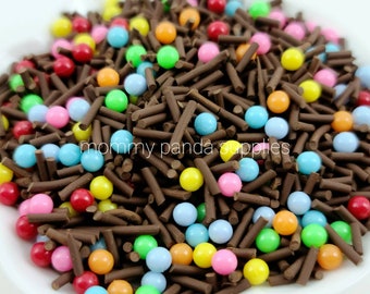 Chocolate Brownie Sprinkles with Round Ball Candy Mix Fake Food Polymer Clay Fimo Slices Slime Sprinkles DIY Nail Art