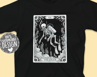 The Diver Tarot Card T-Shirt: Skeleton Scuba Diver Graphic Tee