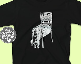 Pinball and Cat Lover T-Shirt: Retro Arcade Gamer and Pet Owner Tee