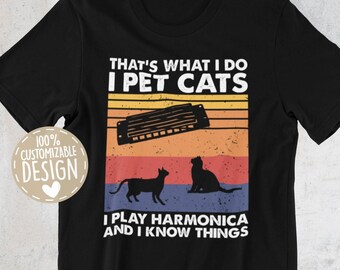 Harmonica Player Cat Lover T-Shirt | Harmonicist Gift