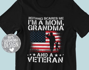 Camiseta para veterana: Regalo para mamá y abuela, diseño de la bandera estadounidense.