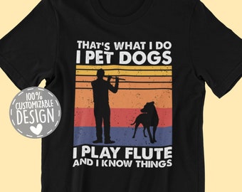 Dog Petting Flute Player T-Shirt: Humorous Flutist Unisex Tee