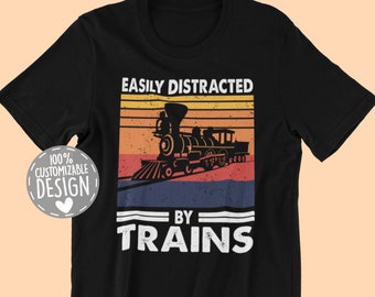 Trainspotter T-Shirt | Easily Distracted By Trains, Trainspotting Shirt, Train Lover Gift, Model Train Enthusiast, Unisex