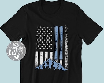 American Skiing T-Shirt | Ski Shirt, Skiing Lover Gift, Winter Sports Fan Shirt, Skier Outfit, US Flag Skiing Tee, Unisex