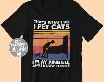 Pinball Cat Lover T-Shirt: Vintage Arcade Gamer Gift