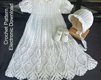 Baby Girl Crochet Pattern Christening Dress, Bonnet, Shoes, Printable Slip Pattern 4-6 Months (Electronic Download)