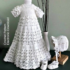 Crochet Baptism Outfit Pattern: Ruffled Dress, Bonnet, Shoes (PDF Pattern)