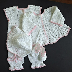 Newborn Baby Girl Coming Home/Special Occasion Outfit Crochet Pattern with Jacket, Romper, Bonnet, Shoes