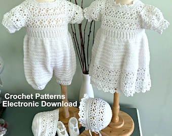 Baby Twins Boy and Girl Christening, Blessing, Everyday Outfits Crochet Patterns 4-6 Months