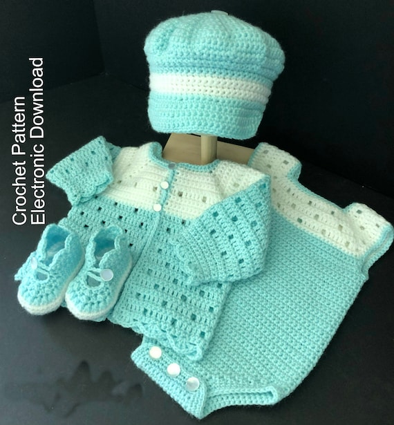 Newborn Baby Boy Outfit Crochet Pattern With Sweater Jacket, Short