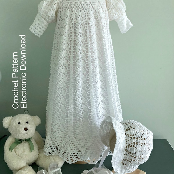 Victorian Style Christening Outfit Crochet Pattern with Gown, Bonnet, Mary Janes, and Slip Pattern Printable 4-6 Months