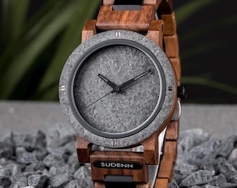 Orologio in legno di pietra inciso con confezione regalo, orologio