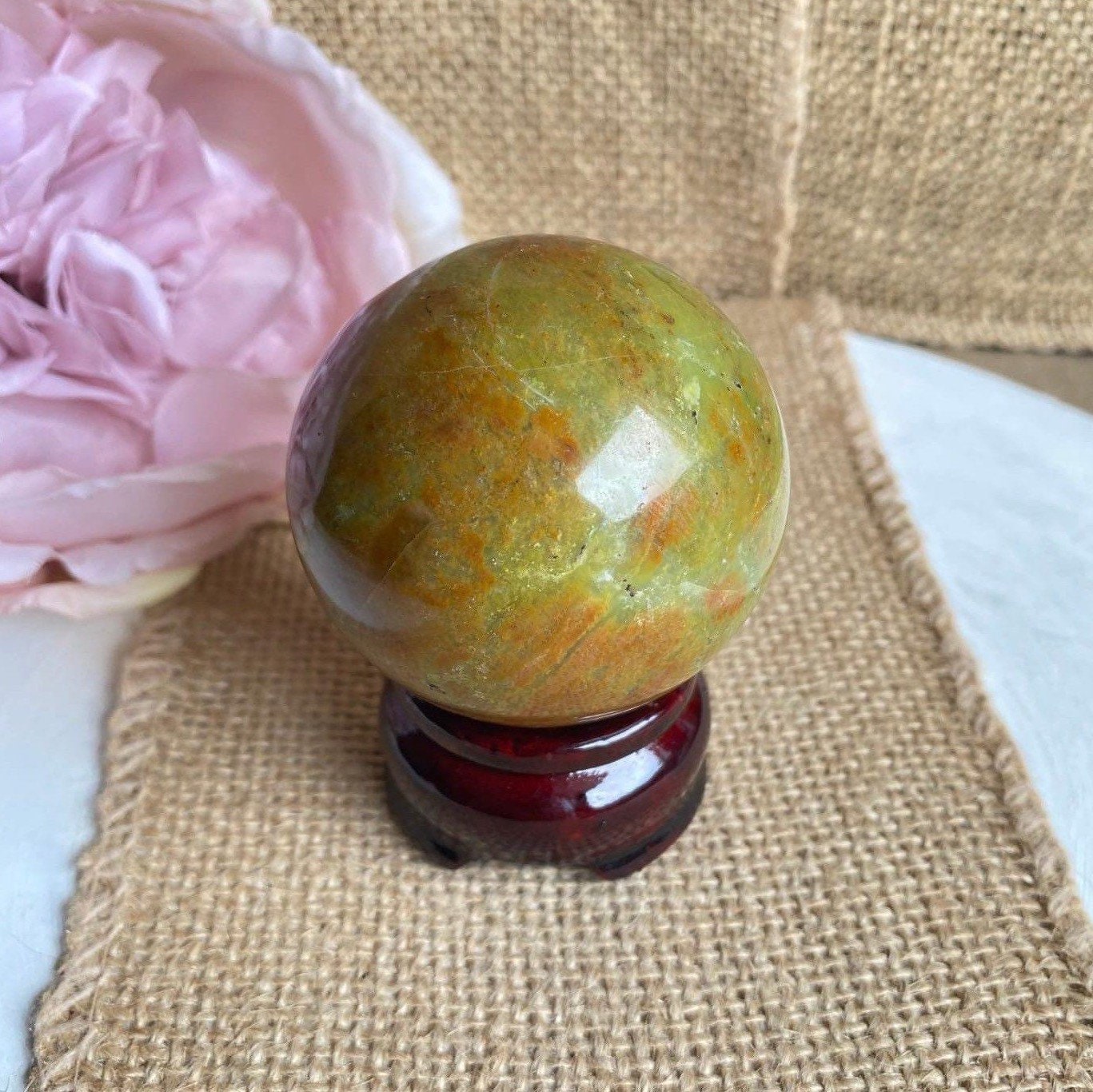 Gray Opal Sphere with free wood stand. Gray Opal Sphere with free wood stand.