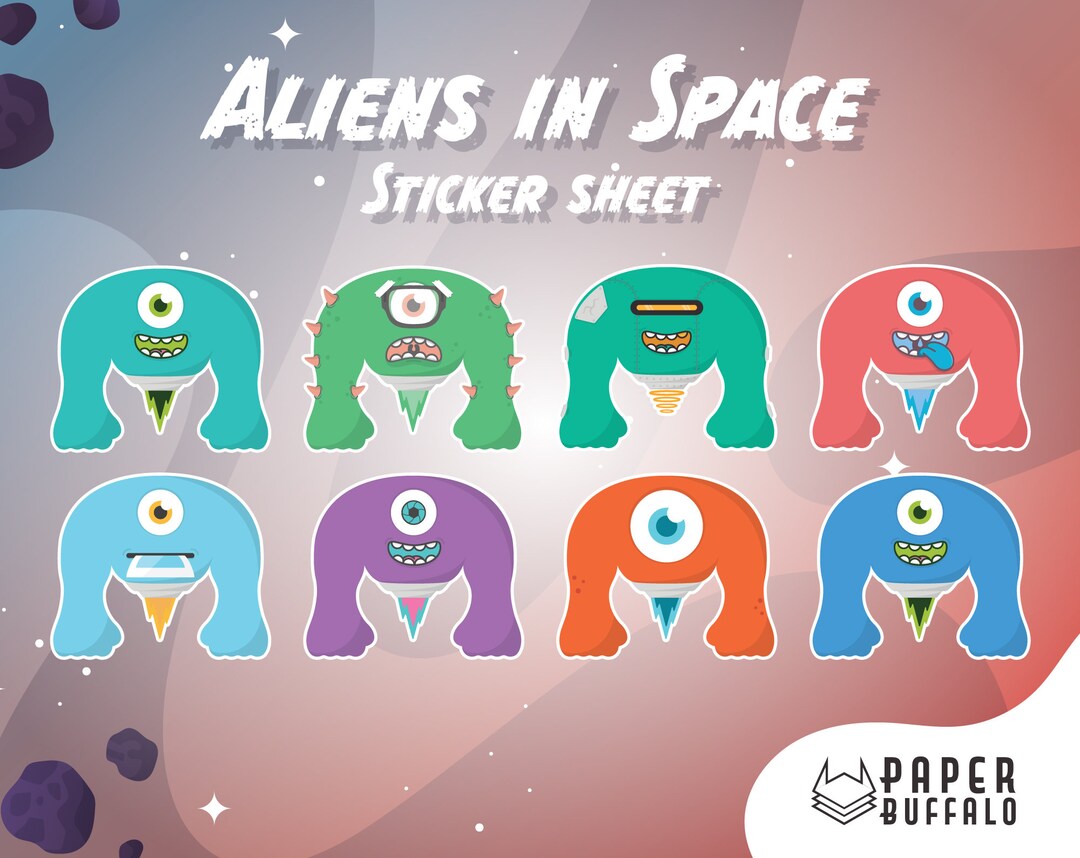 Alien Stickers, Digital Download, Printable Area 51 Stickers, Set of 8 ...