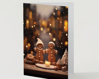 Christmas Card of 2 Gingerbread people standing on table