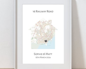 Personalized New Home Map Print, Housewarming Gift
